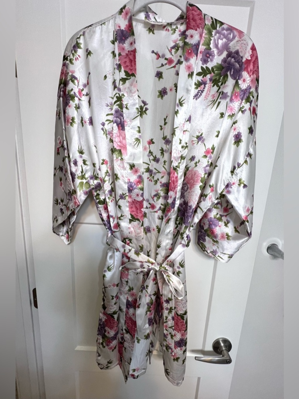 Floral Satin Kimono Robe - Picture 2 of 4